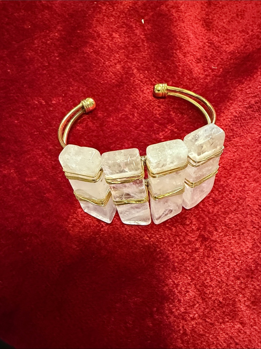 Snowy Quartz Gold-Tone Clear Crystal Statement Cuff Bracelet new not worn 7-8.5